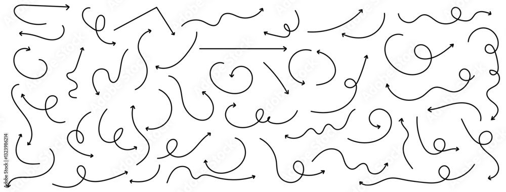 Poster set of simple lines in different directions. set of simple black arrows. sets of simple hand drawn l