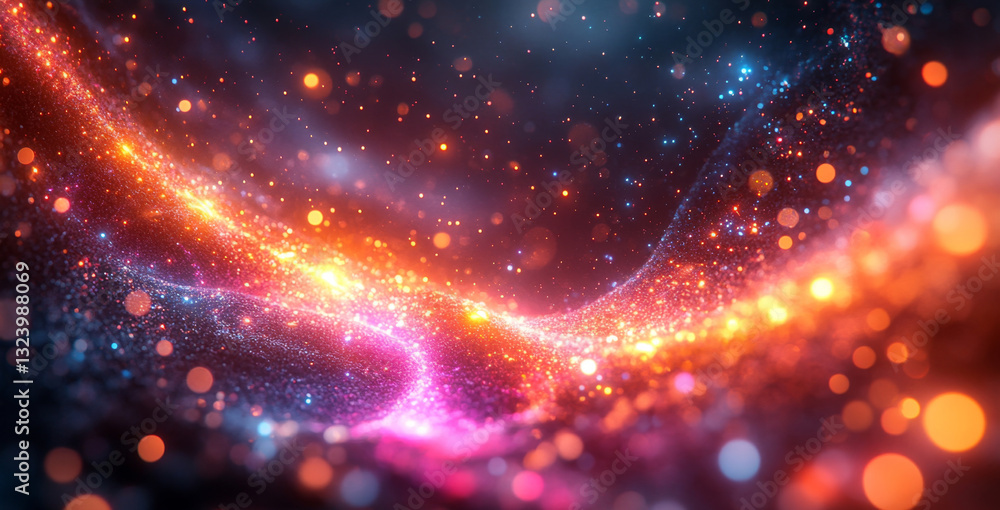 Poster Dynamic patterns represent quantum computing elements such as qubits and superposition.