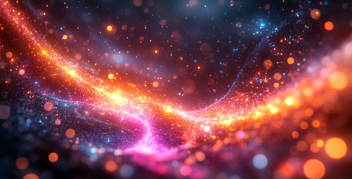 Dynamic patterns represent quantum computing elements such as qubits and superposition.