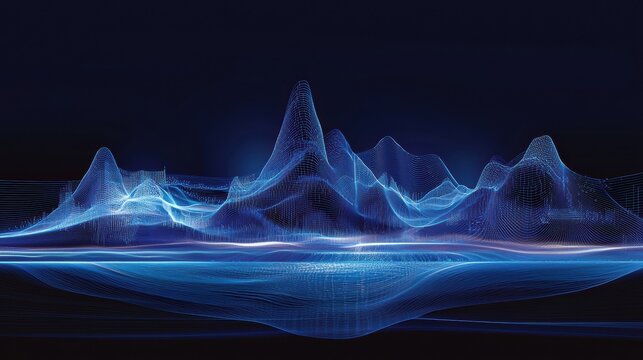 Futuristic digital terrain glowing blue network landscape - Powered by Adobe