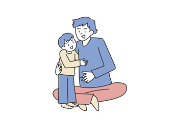 息子を抱きしめるお父さんのイラスト