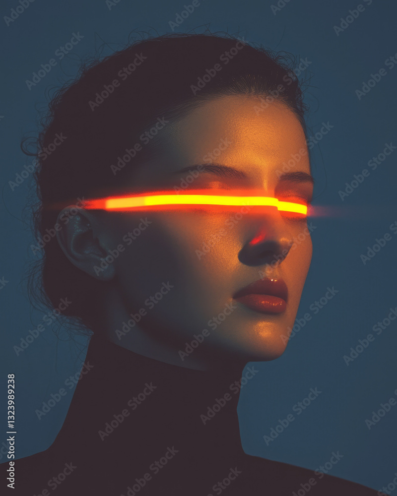 Poster an artistic angle showing the interplay of the sharp laser beam and the technicianâ€™s gentle