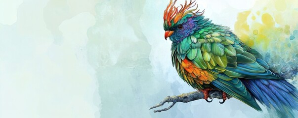Obraz premium A vibrantly colored parrot perched upon a natural weathered branch