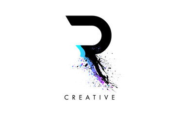 Splash Letter R logo design. Letter R paint watercolor splash icon vector