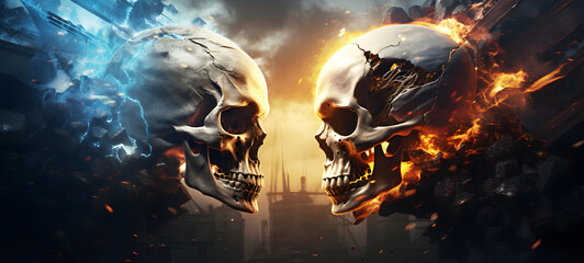 Obraz premium epic skull battle, ai generative