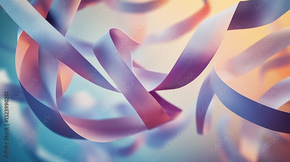 Poster a surreal composition of floating paper cut-out ribbons twisting and weaving through each other