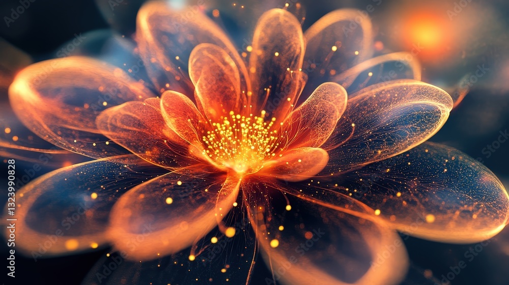 Poster a close-up of a flower where the petals extend infinitely in an ai-generated fractal pattern