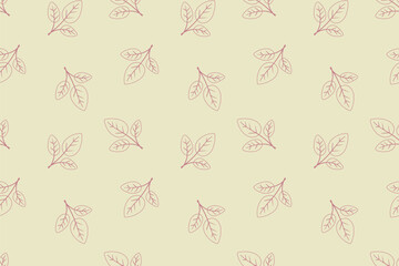 Elegant botanical seamless pattern featuring delicate red leaf sprigs on a pale yellow background.  Perfect for textile design, wallpaper, packaging, and branding projects.