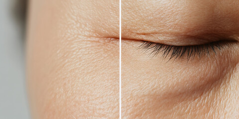 Obraz premium Comparison of Eye Area Skin Texture with and without Wrinkles