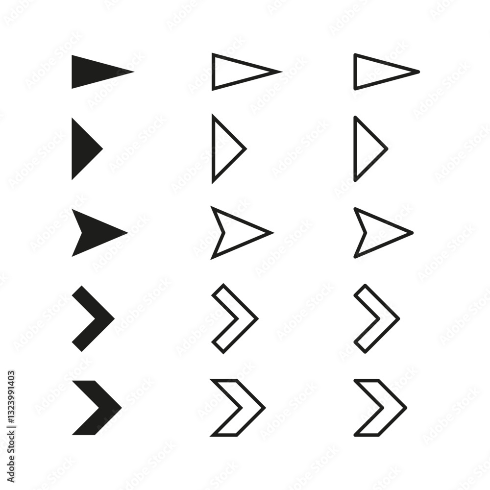 Poster arrow symbol set. geometric direction icons. abstract pointer shapes. black vector elements.