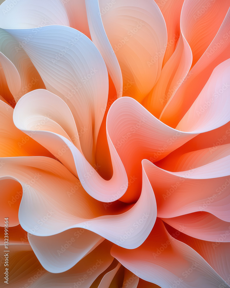 Poster hyperreal macro shot emphasizing the fine details and texture of interwoven petals, forming a