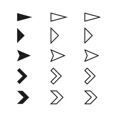 Arrow symbol set. Geometric direction icons. Abstract pointer shapes. Black vector elements.