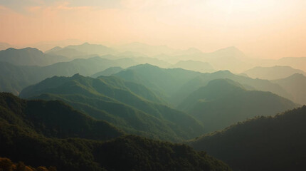 Naklejka premium Mountain landscape in the morning at sunrise