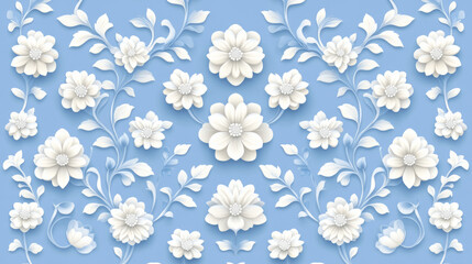 Fototapeta premium A visionary seamless composition featuring crisp white floral motifs beautifully arranged in a