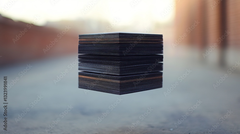 Poster a surreal floating cube made of stacked