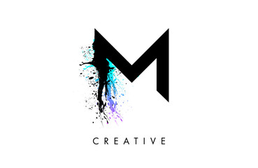 Splash Letter M logo design. Letter M paint watercolor splash icon vector