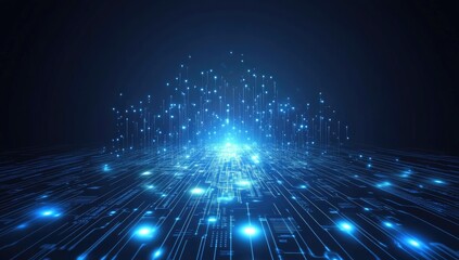 Futuristic digital pathway.  A glowing,  technological network of interconnected lines and points creates a sense of speed and advancement