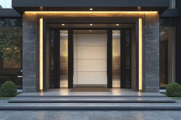 Luxurious front entrance, 2025 trend color door with stylish glass features.