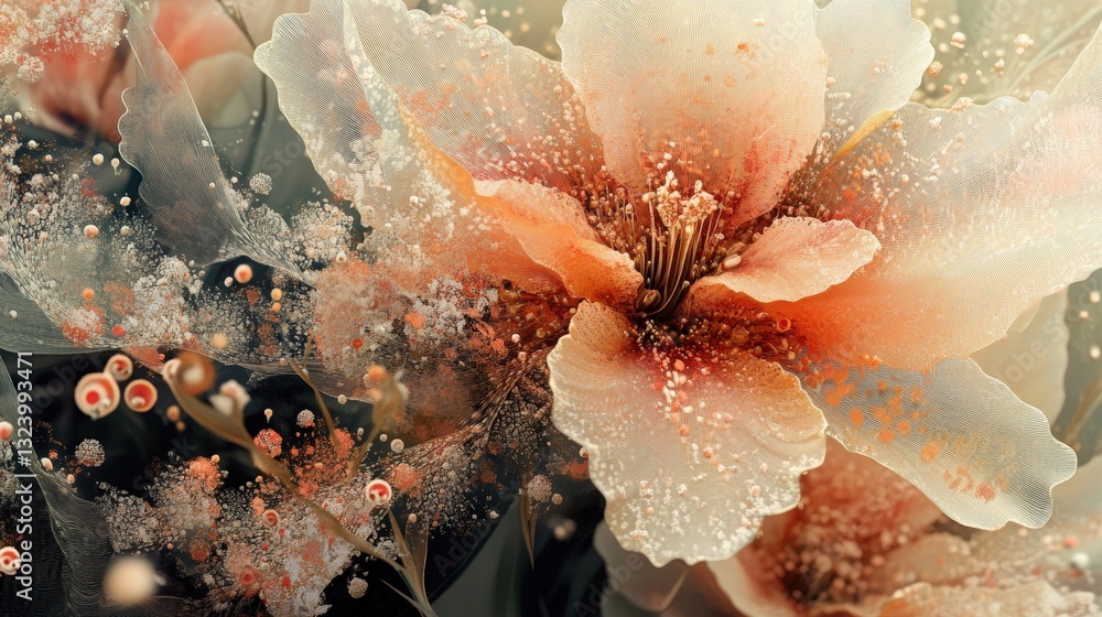 Aufkleber a distorted floral arrangement where petals and stems merge into intricate, fractal-like patterns