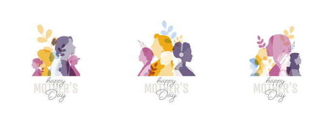 Fototapeta premium Happy Mother's Day set. Modern color design.