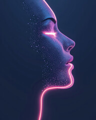 Obraz premium Bold modern abstract design of a half-human, half-digital face, its features defined by intricate
