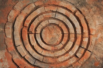 Concentric circles of reddish-brown brick create a captivating textured pattern.