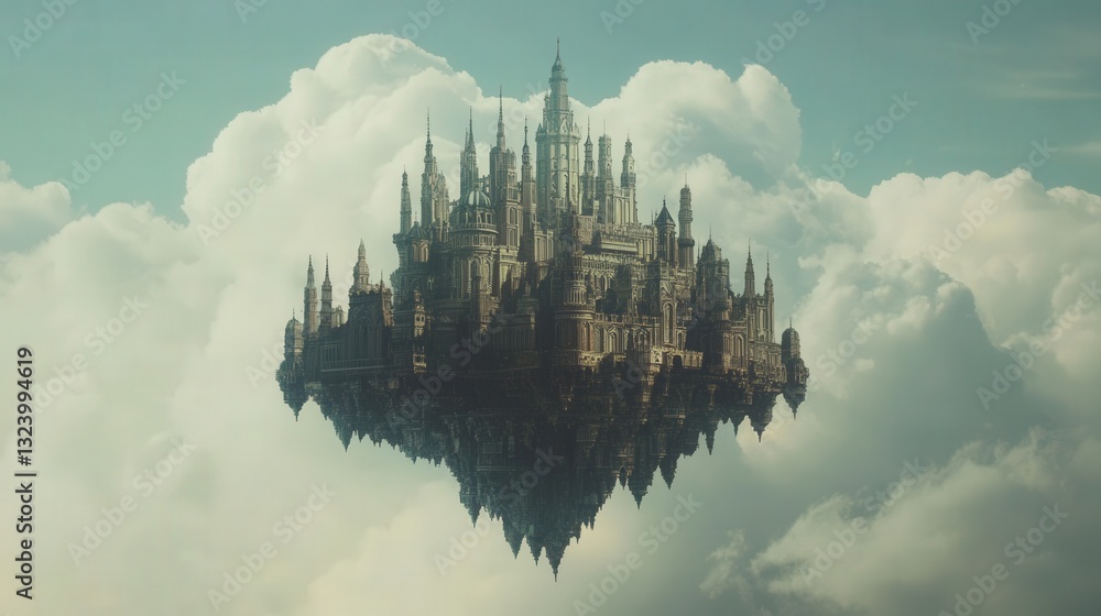 Aufkleber a floating castle with towers that extend endlessly upwards, fading into the sky