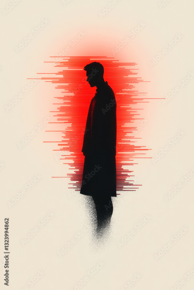 Poster a high-tech digital rendering highlighting an abstract human silhouette integrated within a