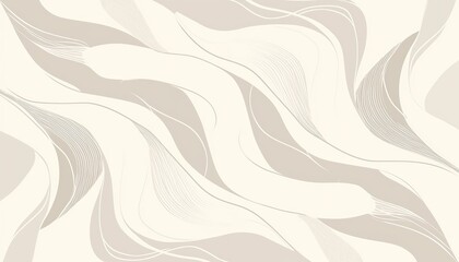 Fototapeta premium Elegant beige abstract pattern with curved lines and organic leaf elements. Seamless vector design for wallpaper, fabric print, or minimalist branding projects. Subtle gradient of light gray, white, b