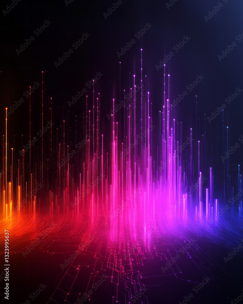 Poster a high-definition minimalist artwork featuring complex digital circuitry lines dynamically glowing
