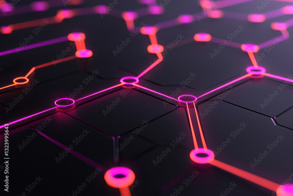 Poster a visionary digital rendering of glowing circuit-like pathways dynamically interconnected, forming