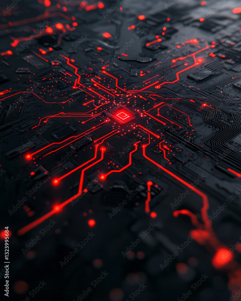 Aufkleber a contemporary digital scene highlighting luminous neon circuitry dynamically interconnected into a