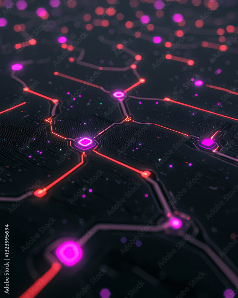 Aufkleber a contemporary digital scene highlighting luminous neon circuitry dynamically interconnected into a
