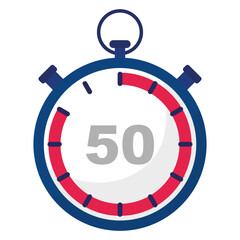 Stopwatch icon. Number fifty focus. Time countdown. Blue and red details.