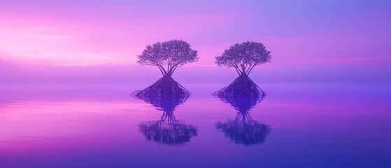 Obraz premium Twilight reflections solitary mangroves in serene waters