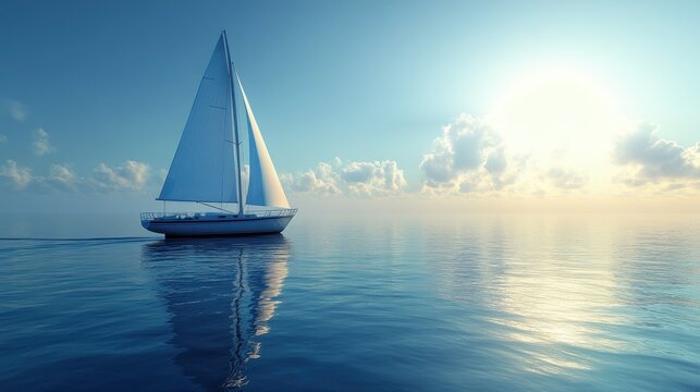 A sleek sailboat, its sails billowing in the gentle wind, cuts a pristine path against a crystal-clear, transparent background, inviting viewers to embark on an imaginary voyage.