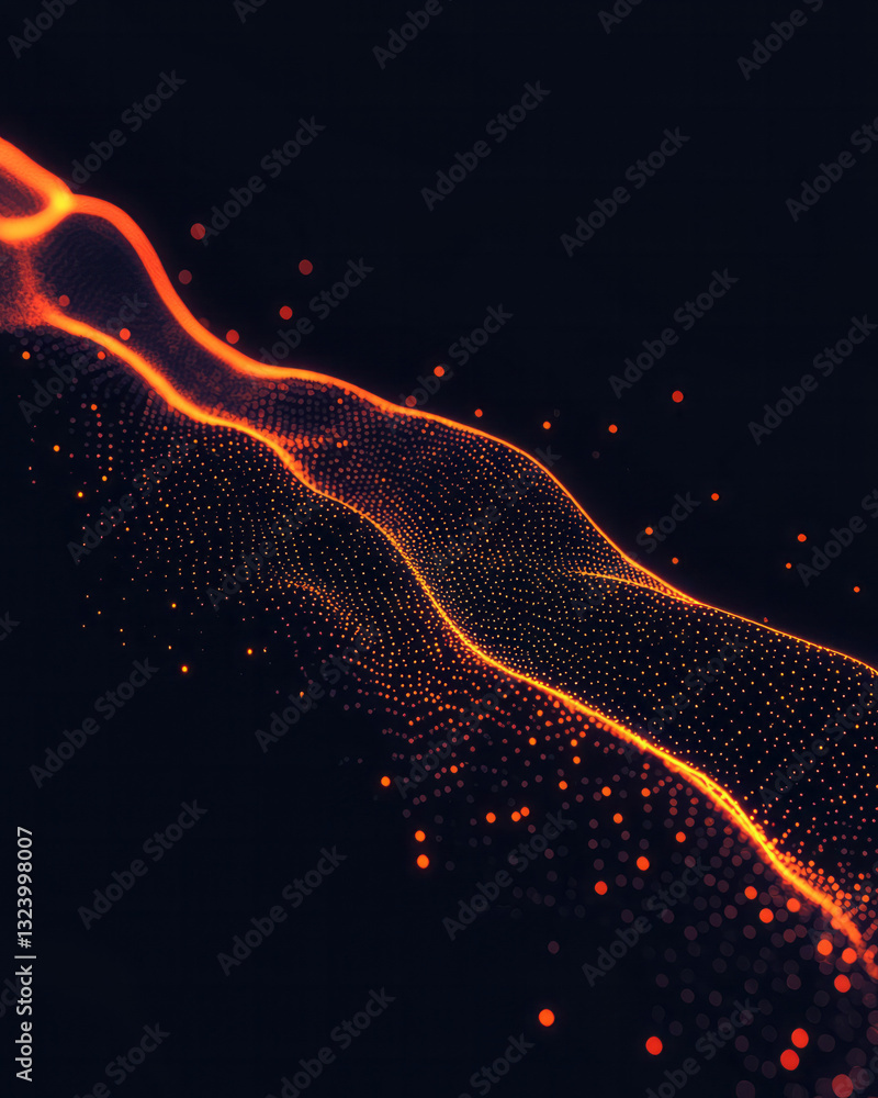 Poster a sophisticated digital composition capturing the sleek flow of radiant neon code dynamically