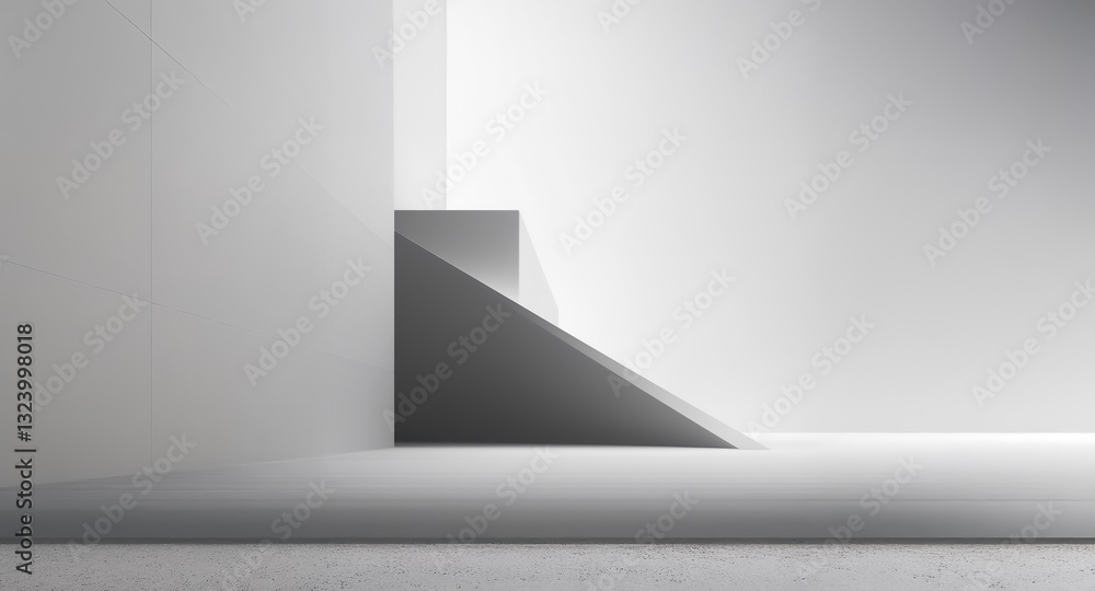 Poster clean, minimalist architectural abstract with white walls and geometric shapes. soft light creates s