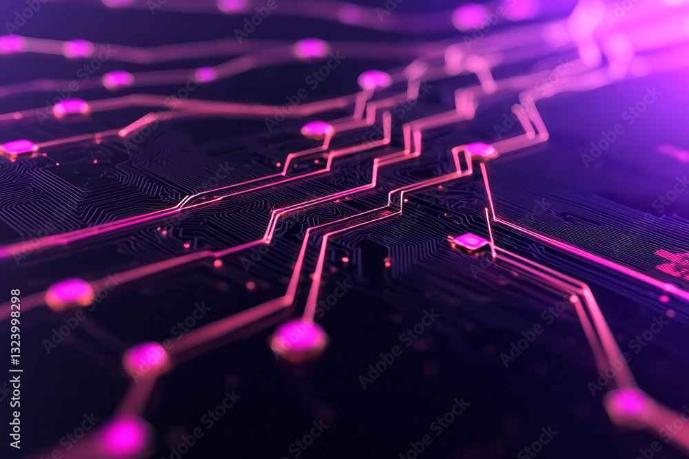 Aufkleber Minimalist design showcasing a network of delicate, luminescent circuits radiating outwards, with