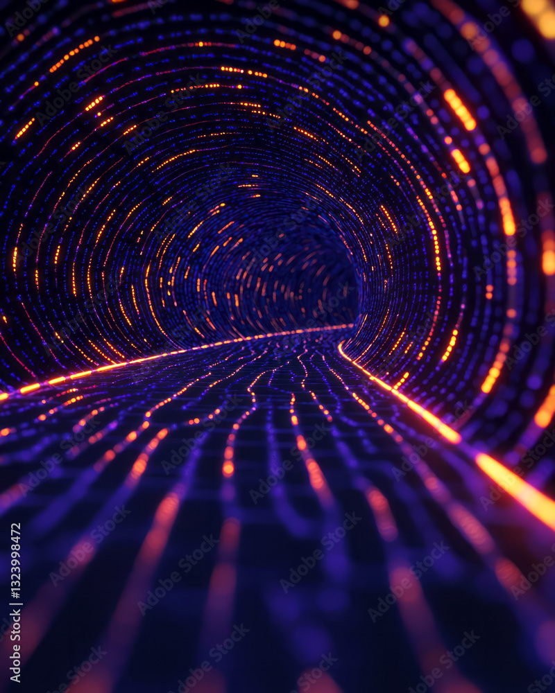 Poster a sophisticated abstract artwork showcasing sleek cybernetic code conduits illuminated softly by
