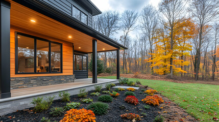 Modern House Exterior Autumn View