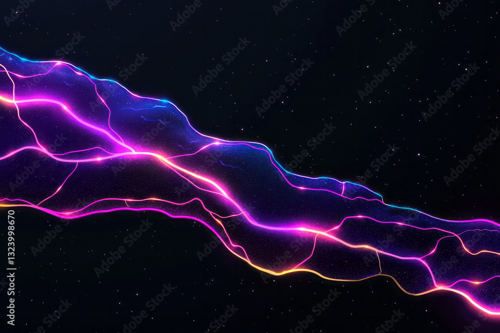 Poster A visionary abstract digital illustration highlighting vibrant neon circuitry and dynamic neural