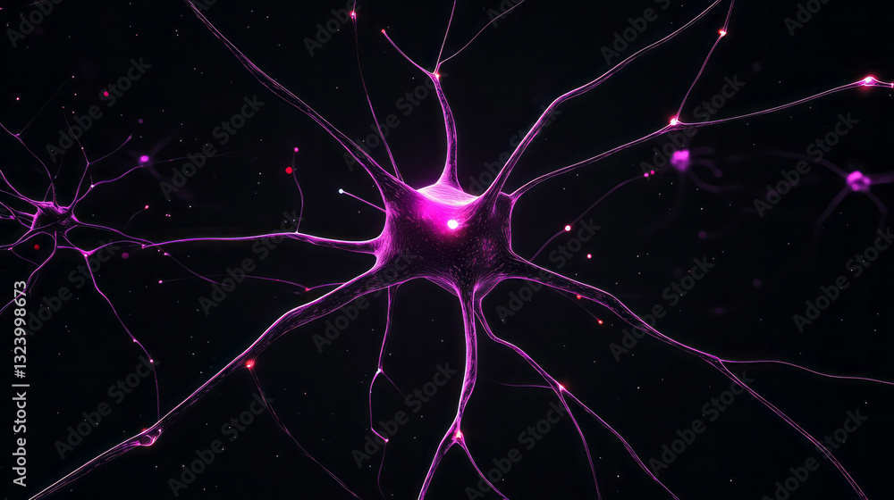 Fototapete a sophisticated abstract digital composition depicting intricate neon neural pathways illuminated