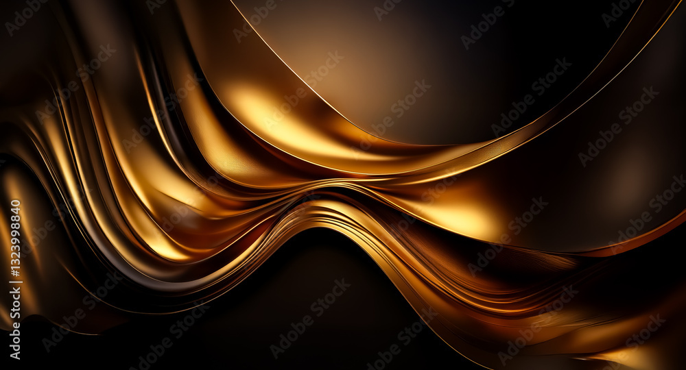 Aufkleber Abstract flowing design with golden waves against a dark backdrop. Shiny, smooth texture with elegant curves creates a luxurious and fluid appearance.