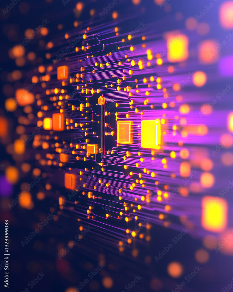 Poster Bold abstract design of a pulsating network grid, where vibrant digital pulses and luminous