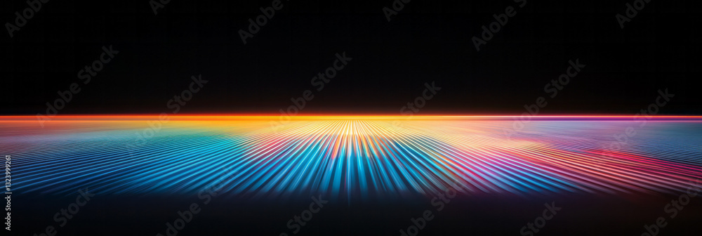 Poster bold editorial style showcasing a high-tech grid with pulsating neon accents and vibrant data