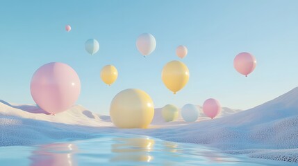A creative 3D composition of colorful balloons floating in the air, symbolizing celebration, joy, and vibrant creativity