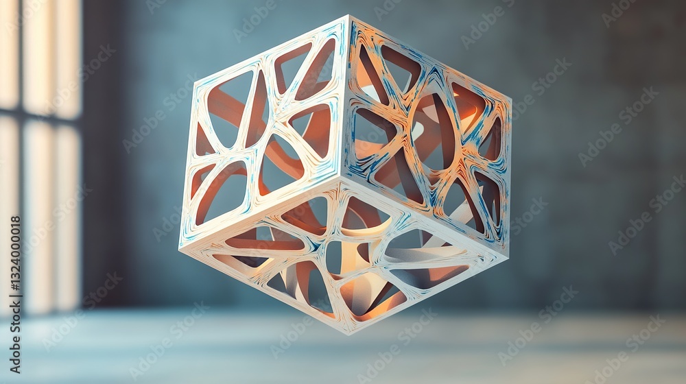 Aufkleber a three-dimensional floating cube made entirely from interconnected paper cut-outs