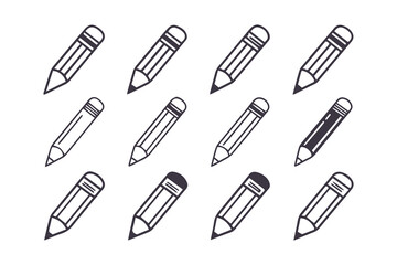 Pencil Icon Set Vector Clipart Collection on White Background