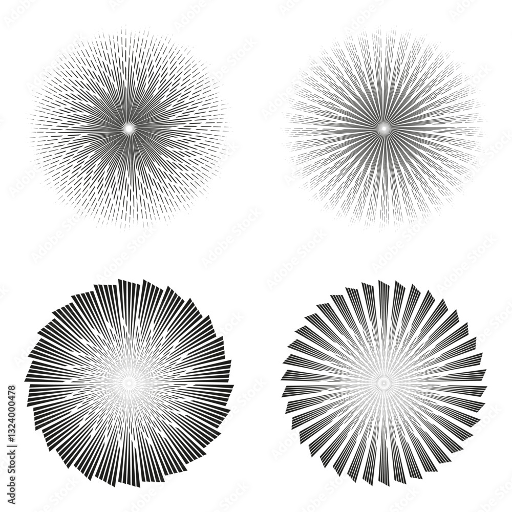 Poster radial burst icon. abstract vector pattern. circular sunburst shape. black and white contrast.